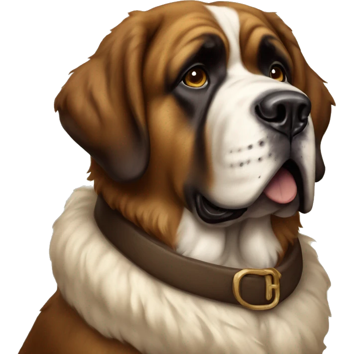A Saint Bernard wearing a brown vintage fur coat on emoji