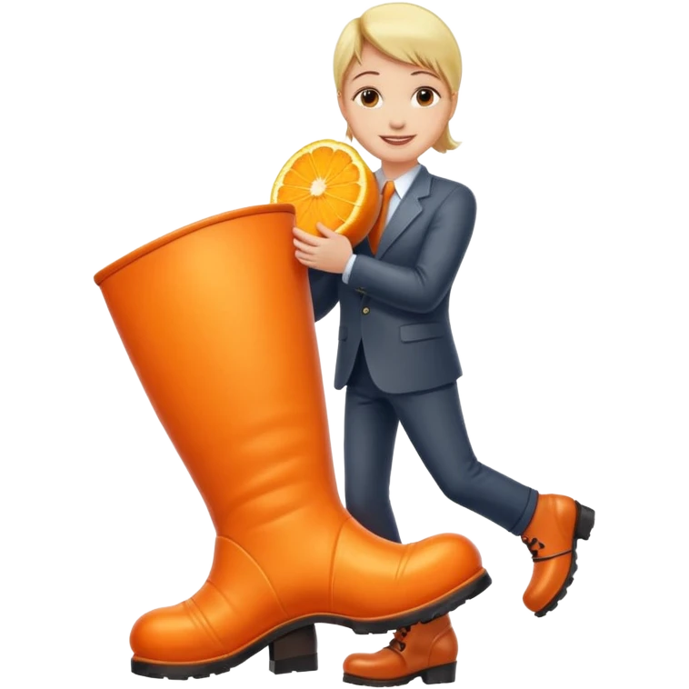 Office worker kissing a boot that is giant and orange emoji