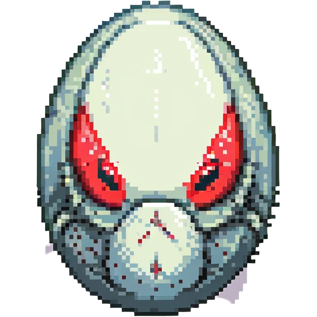 a strange large transparent alien egg, floating inside with a visible creature inside, embryo, embryonic, fetal shape, primordial, early growth, 3 glowing red eyes, illuminated from above, shining glass egg emoji