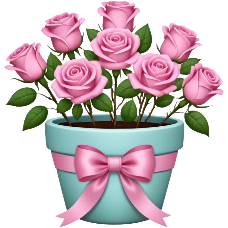 Flower pot with pink roses and ribbon emoji