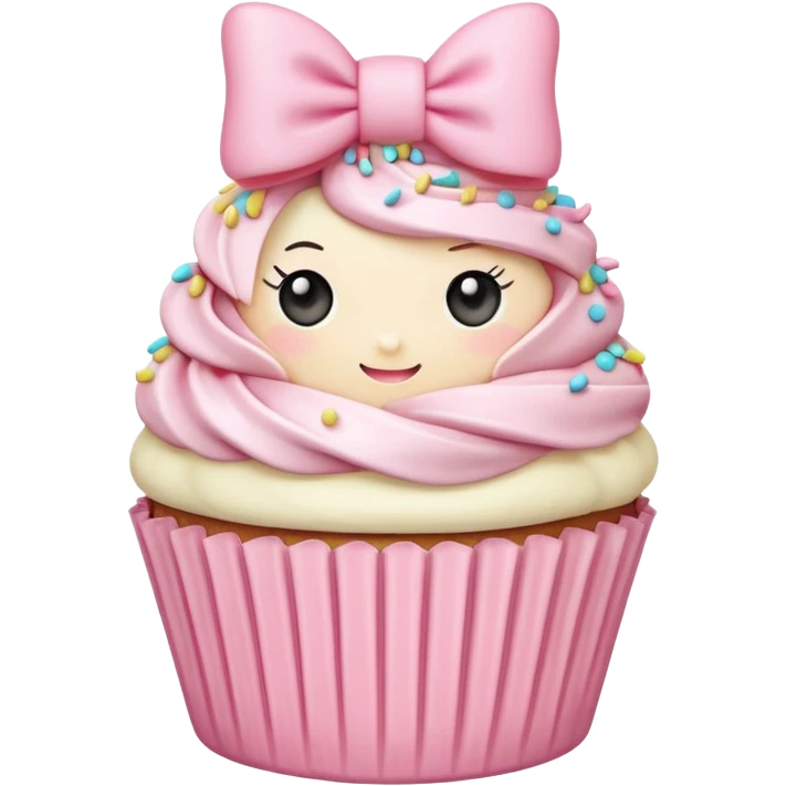 Pink bow wrapped around a cupcake, pastel, chibi style emoji