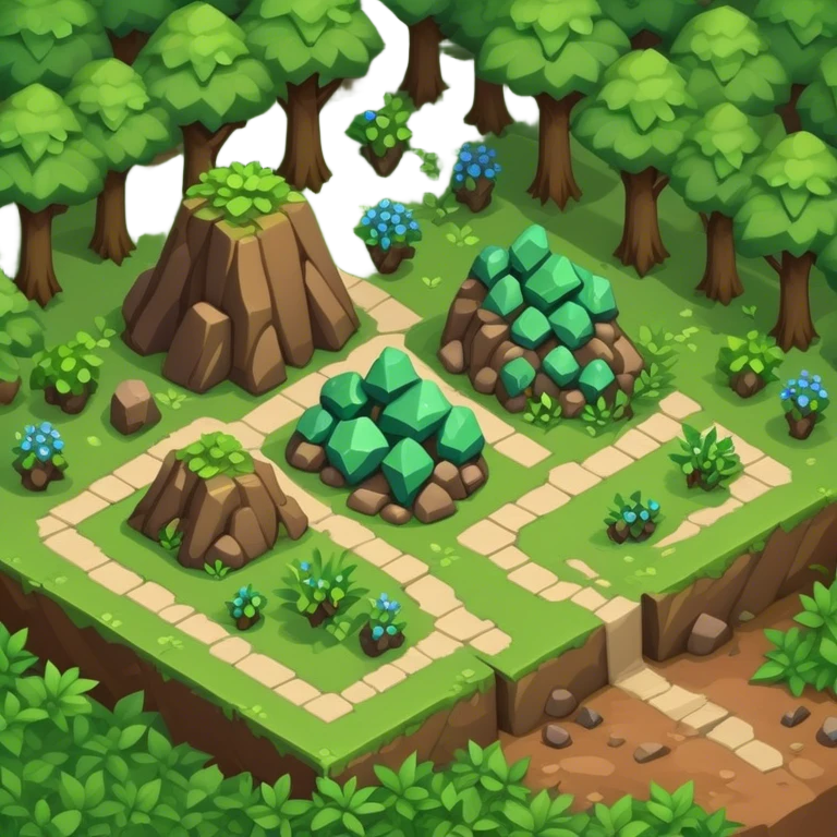 StarCraft-inspired, isometric RTS rugged terrain tile forest emoji
