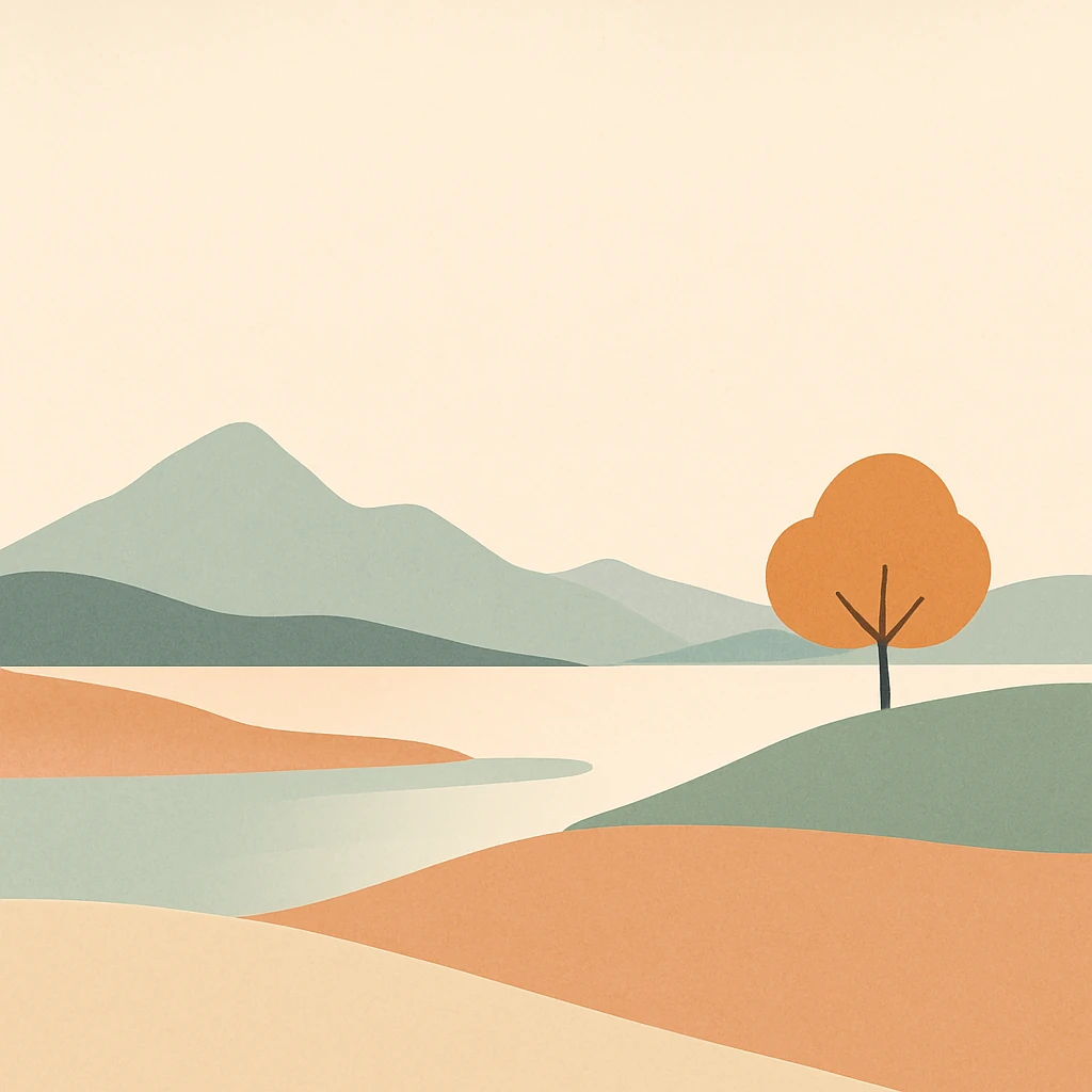 minimalist landscape, simple and serene, general style emoji