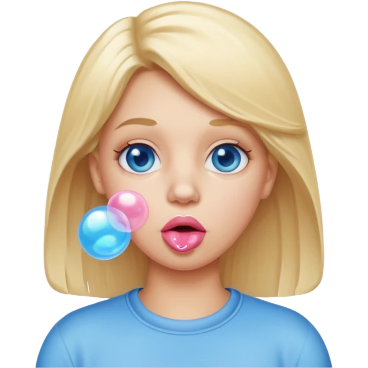 white women blonde hair blue eyes bubble gum bubble in her mouth  emoji