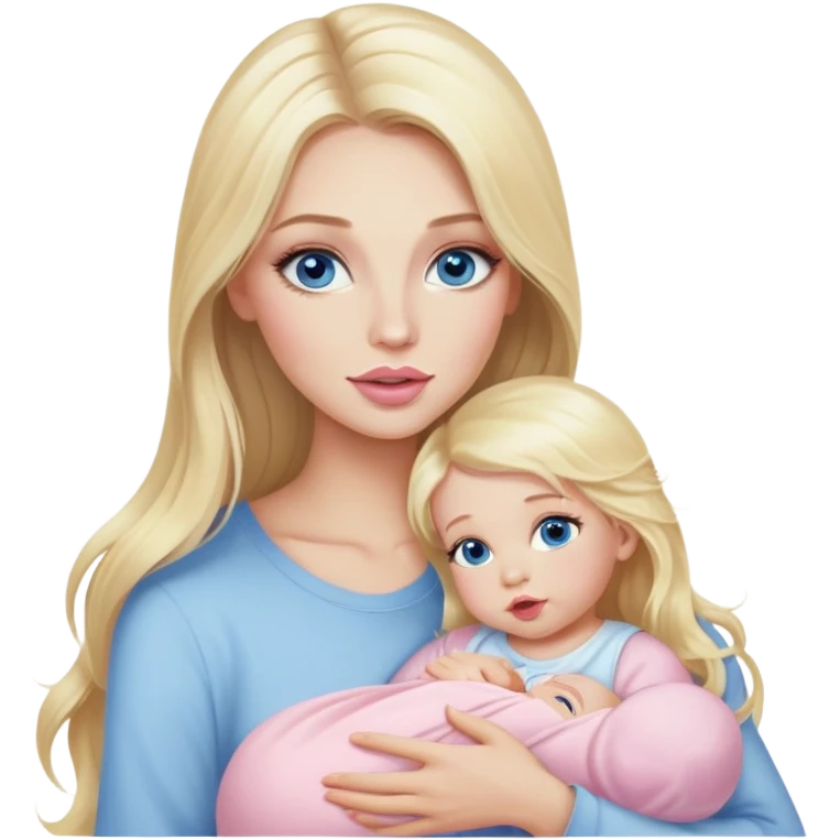 Blonde baddie with long hair Pretty makeup long lashes blue  eyes ,   light pink lips feeding baby emoji