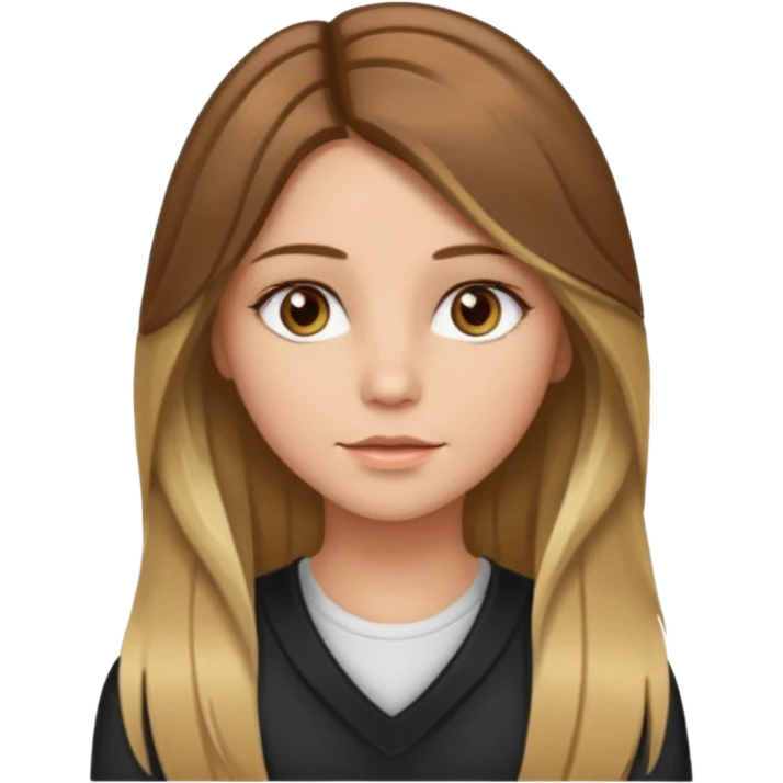 make a girl with long brown hair with blond highlights and layers with hazel eyes middle part emoji