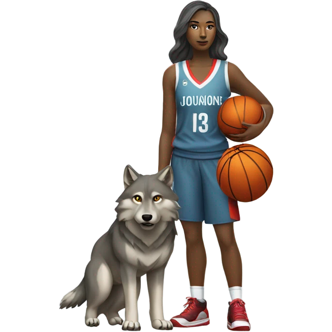 Grey wolf and female basketball player emoji
