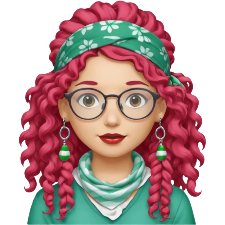 girl with long curly peppermint hair and bandana and glassess and earring emoji