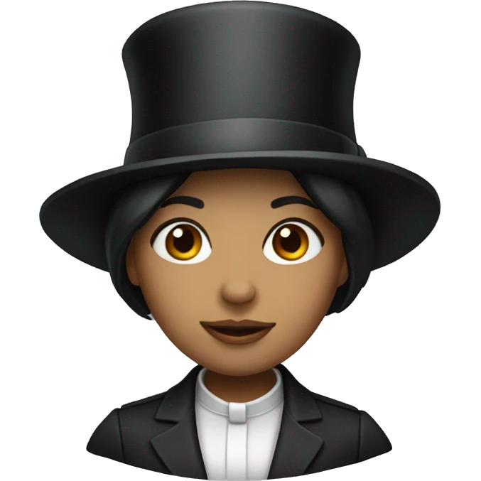 Woman with dark short bob in top hat emoji