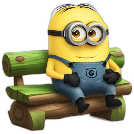 minion cute sitting on a bench and hugging a log emoji