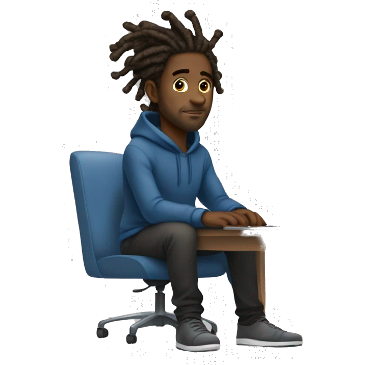 Black-guy-with-dreads-wearing-trackstuit-sitting-down-on-chair facing-foward-focused-on-laptop-computer- emoji