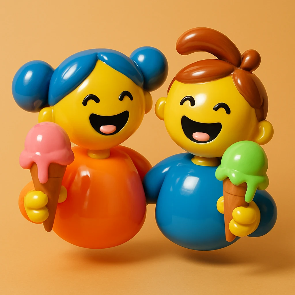 happy children with melting ice cream cones emoji