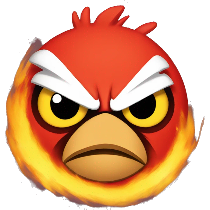 angry bird red but orange-yellow and on fire emoji