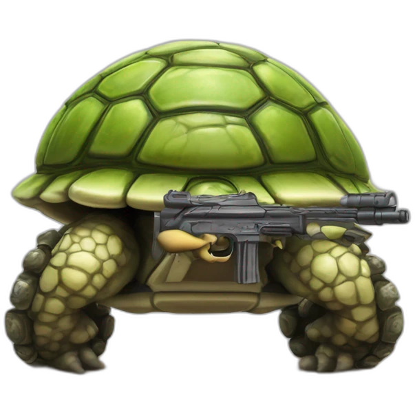 Strong muscles Mushroom turtle with a machine gun with turtle shell on helmet emoji