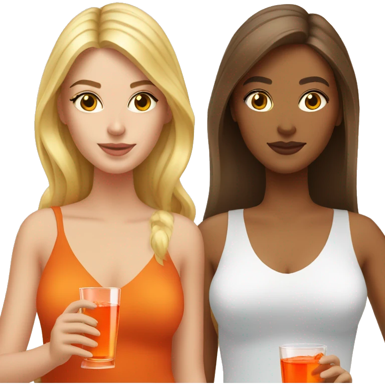 Two girls one blonde and one brown hair drinking aperol emoji