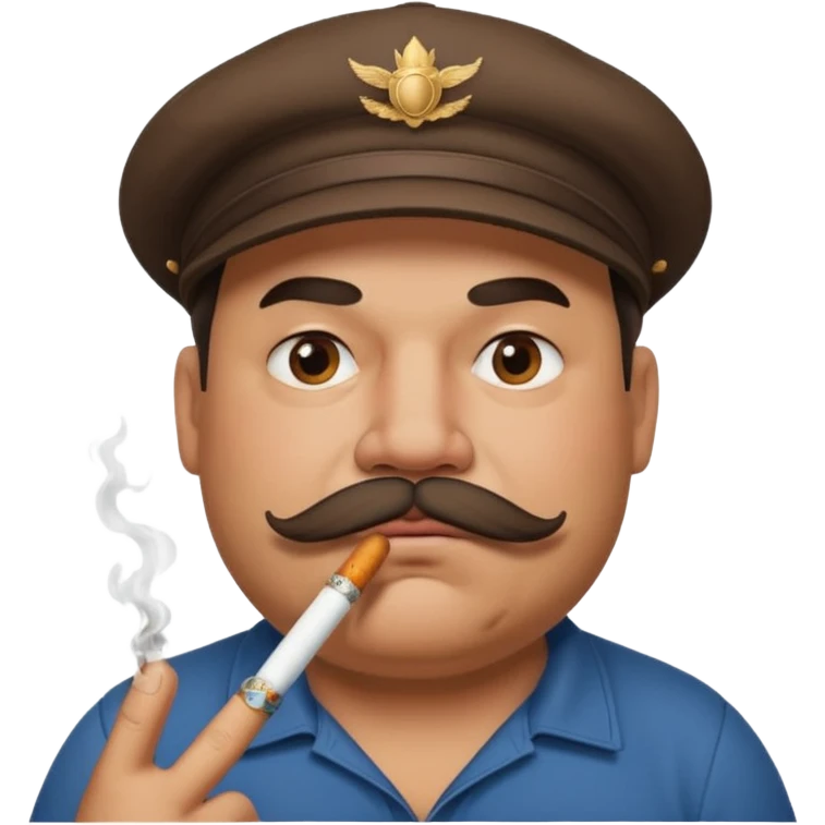 a fat father with a cap and tattoos, a cigarette in his mouth, and a mustache. emoji