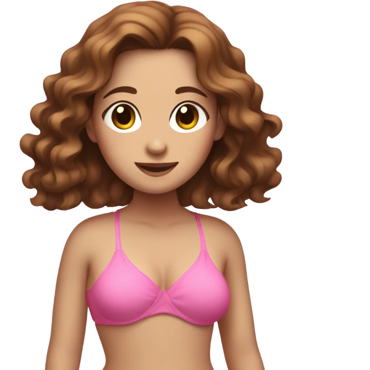 Brown wavy hair, pale girl, plus sized, pink bikini  emoji