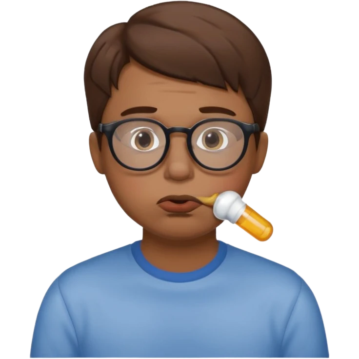 Fat sad guy with brown hair and glasses sucking on binky emoji
