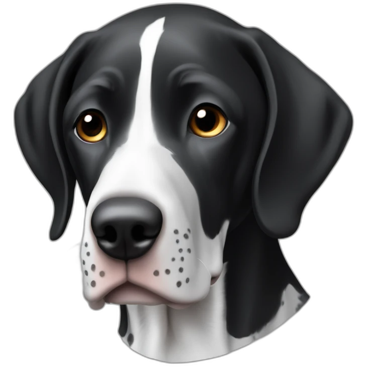 black & white german shorthair pointer, full black head, without white on the head, with white hair on the snout emoji