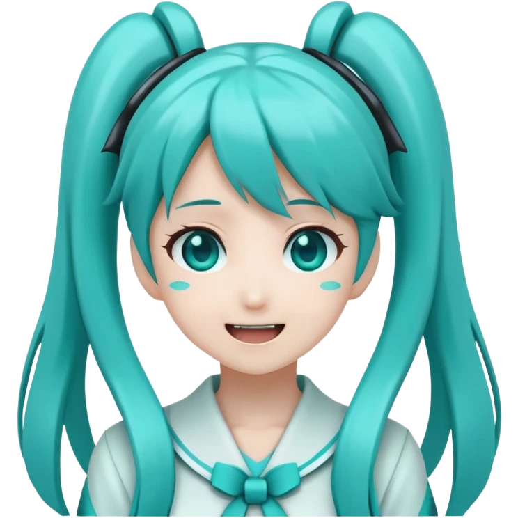 Hatsune Miku happy reaction with turquoise twin tails emoji