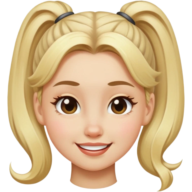 blonde girl with high pony hair, she is making a wink emoji
