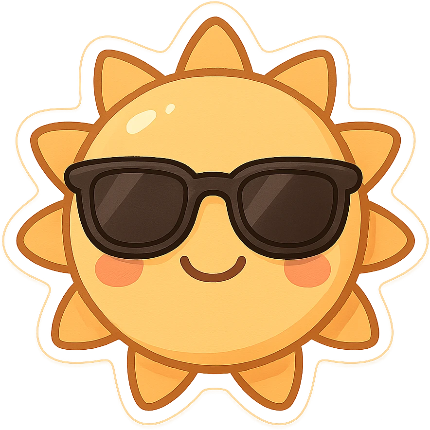 smiling sun with sunglasses, chibi sticker style emoji
