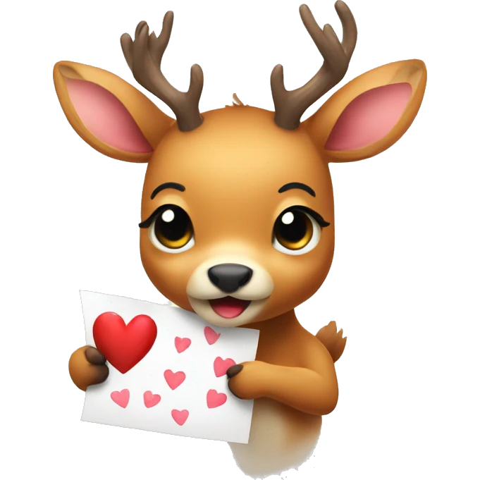 A cute deer eating a heart from paper emoji