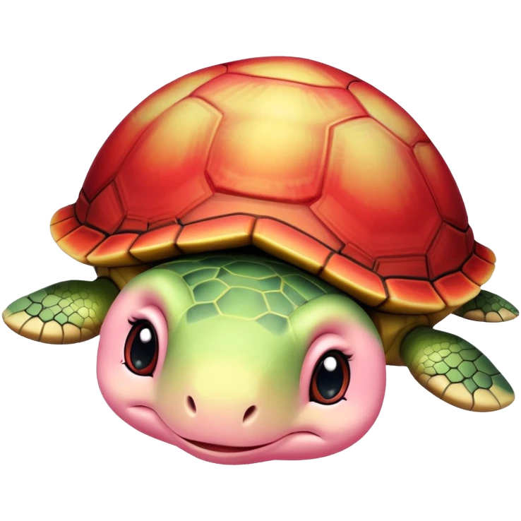 cute plushie turtle with light pink skin, round head, and red shell, smooth skin texture emoji