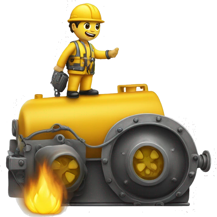 Ingeniero co casco blanco tirando un tanque de gas amarillo emoji