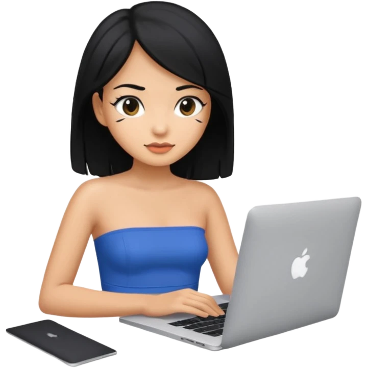 girl with tube top and straight black hair, with a mackbook  emoji