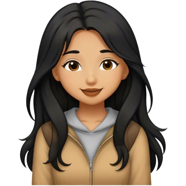 Tan girl with black long hair classy kisses smiles and cute outfit emoji