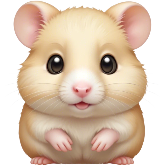 Cinematic Cute Cream Hamster Portrait Emoji, Head tilted playfully and inquisitively, featuring a silky, pristine cream fur with a gentle sheen, round, sparkling dark eyes filled with curiosity, Simplified yet irresistibly adorable features, highly detailed, glowing with a warm, friendly glow, high shine, affectionate and lively, stylized with a touch of whimsy, bright and endearing, soft glowing outline, capturing the essence of a mischievous yet loving hamster, so playful it feels like it could dash out of the screen and into your arms! emoji