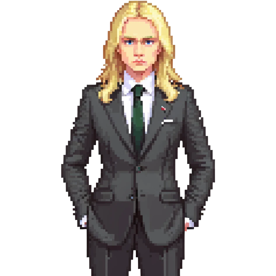 Russian politician with serious face, blonde hair, in dark suit emoji