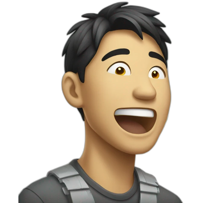 Happy asian male painter crying with lightning emoji