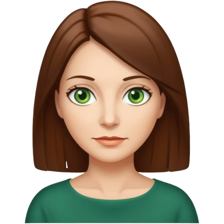 pretty middle age woman with green eyes and shoulder length straight brown hair  emoji