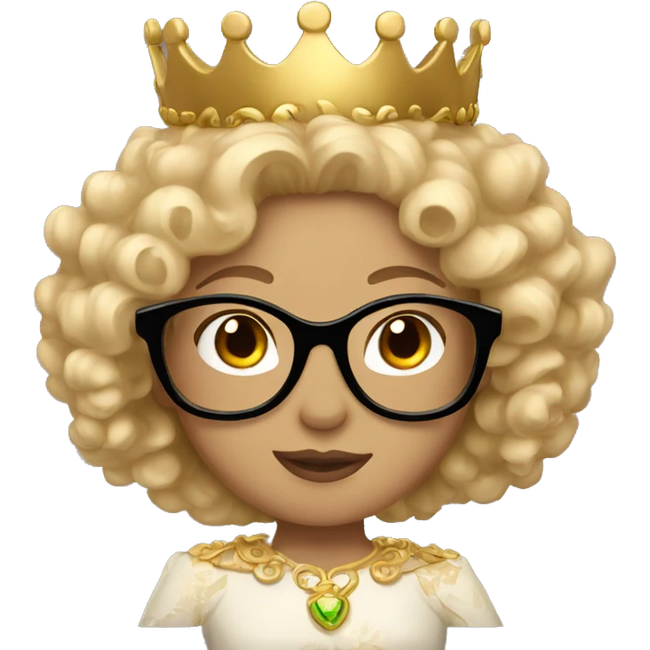 A light skinned princess with curls and a gold crown and glasses emoji