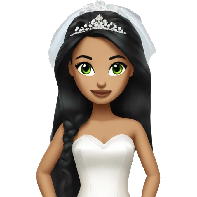 Bratz, bride, black hair, olive skin, green eyes emoji