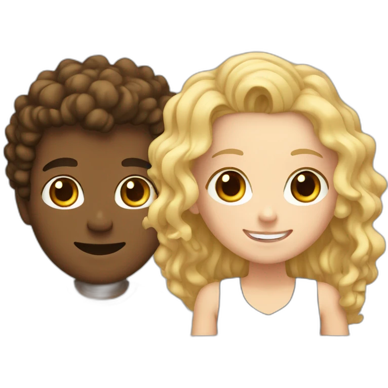 Couple, brown skin guy curly hair with a white girl blonde with teeth braces emoji
