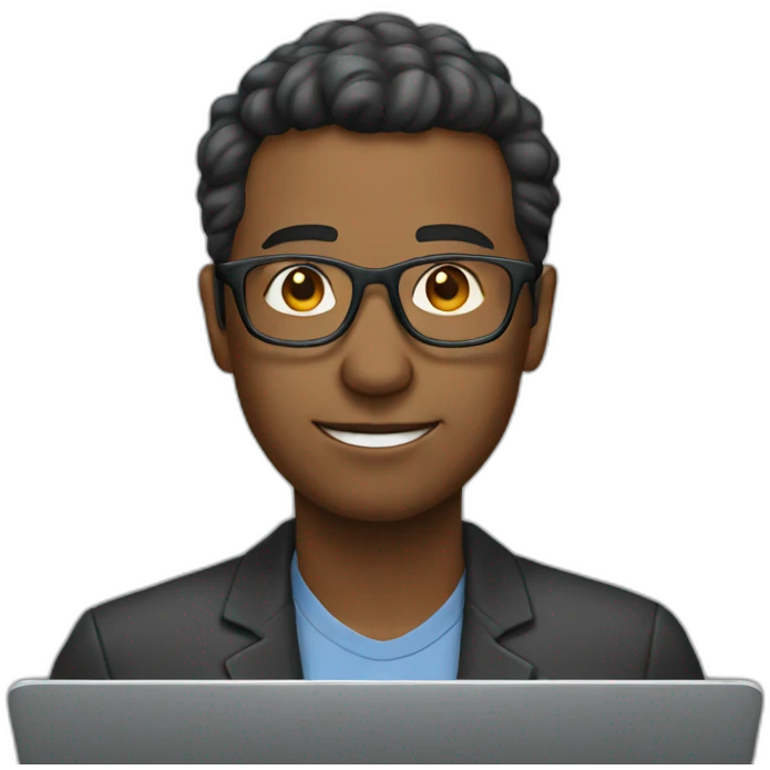man with glasses using laptop emoji
