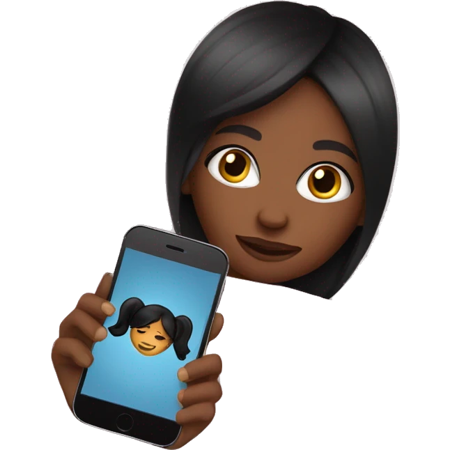 Black girl with straight black hair on her phone in bed with pink overs emoji