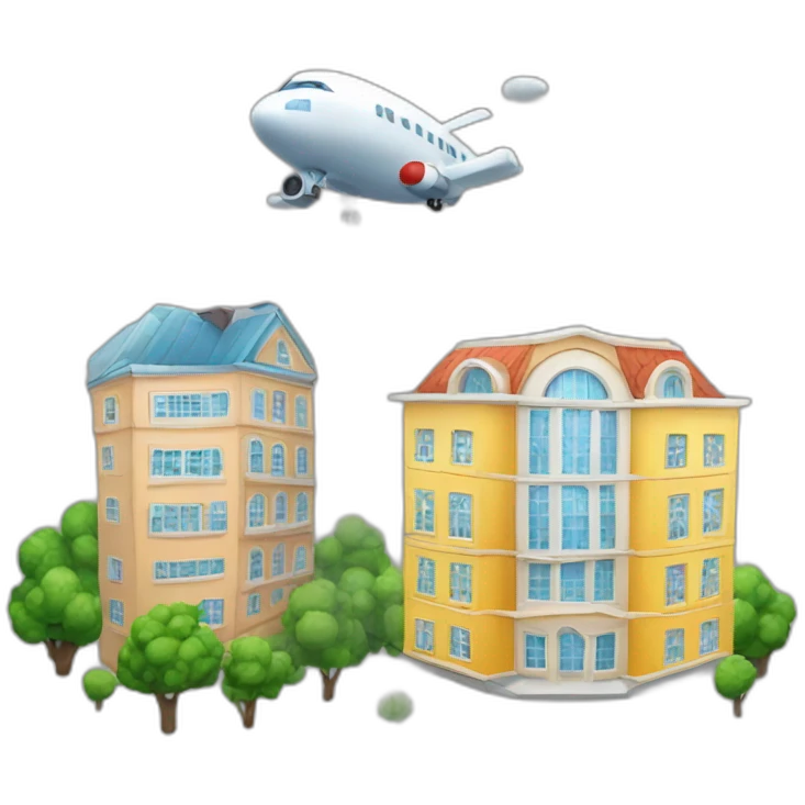 Deux buildings et un avion dans les airs  emoji