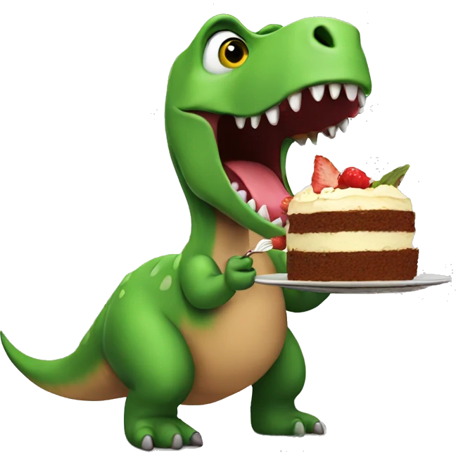 A dinosaur eating cake emoji