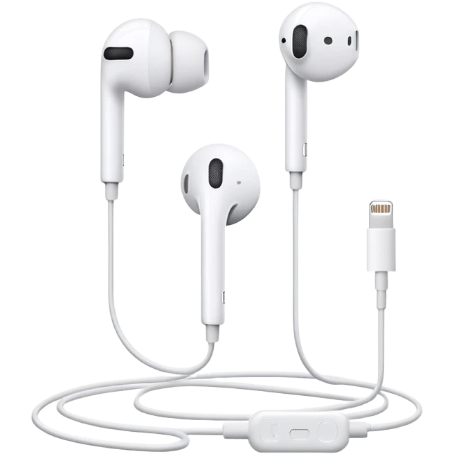 Minimalist white Apple EarPods with cord coiled in a perfect circle, clean simple design, no case, just the white headphones and wire arranged in a neat circle, iOS style emoji