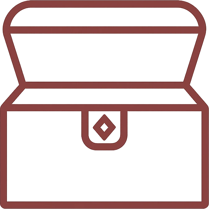 bare minimum treasure chest with extremely thin red lines, mostly transparent, with just one tiny red detail added - a small red jewel or gem accent emoji