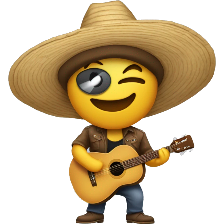 pio pio tocando una canción con un sombrero de paja  y una guitrra emoji