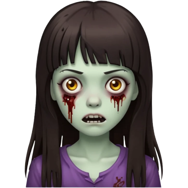 crie garota zombie com cabelos grandes, castanho escuro e franja emoji