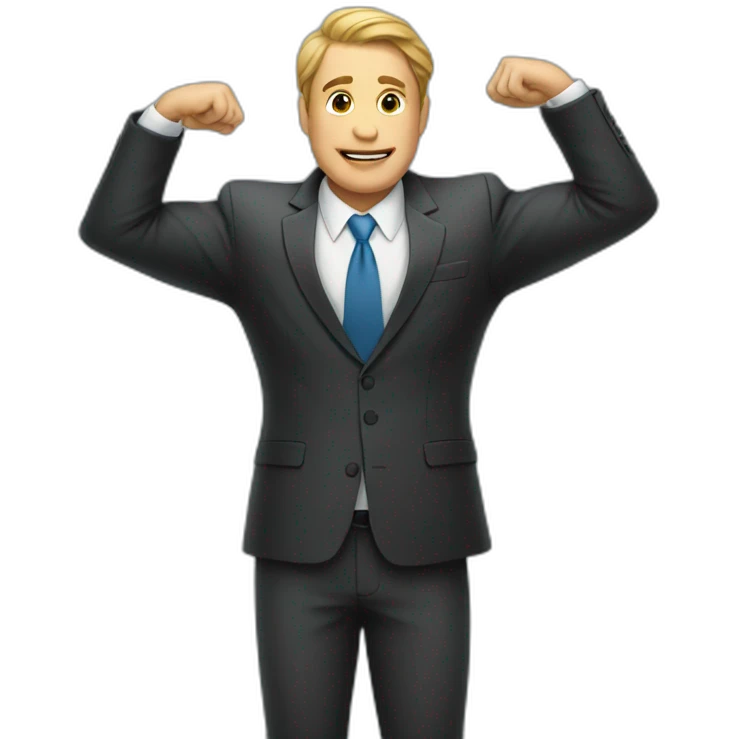 man in suit stretches his arms forward emoji