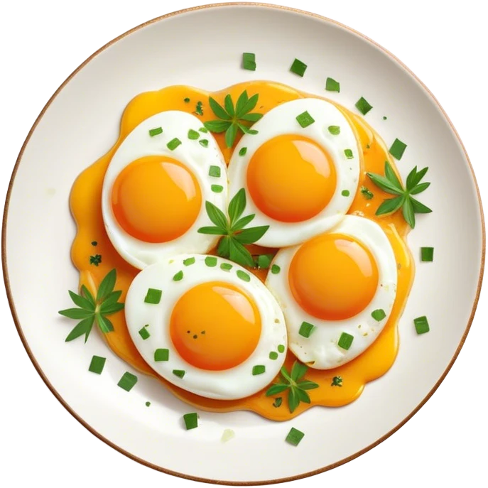 Cinematic sunny-side-up eggs, perfectly cooked with glossy yolks, crispy golden edges, sprinkled with fresh herbs, served on a rustic plate, bright and inviting, highly detailed and appetizing. emoji