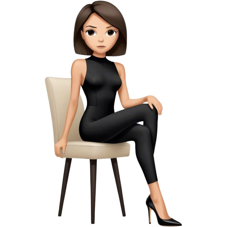Victoria Beckham with light skin, short dark brown bob, black bodysuit wearing black heels emoji