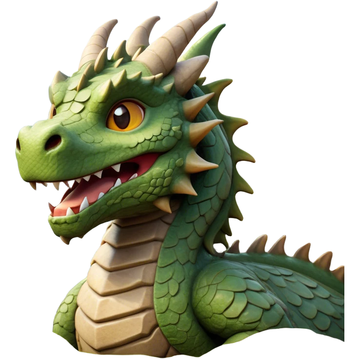 Cinematic Cute Giant Rock Dragon Portrait Emoji, Head tilted playfully and inquisitively, showcasing a robust, stone-carved body with intricately detailed, craggy textures in natural earthen tones accented by soft hints of moss, and a surprisingly gentle, endearing expression; rendered with lifelike clarity and warm, natural light, high shine, mighty yet endearing, styled with a touch of ancient, stony whimsy, soft glowing outline, capturing the essence of a mischievous stone guardian poised to rumble playfully into your embrace! emoji